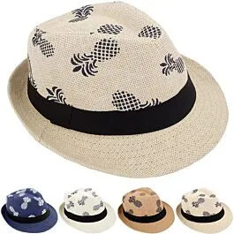 Dozen Wholesale Pineapple Pattern Trilby Fedora Hats with Black Band