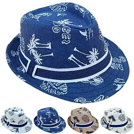 Dozen Wholesale Good Vibe Palm Pattern Trilby Fedora Hats for Children