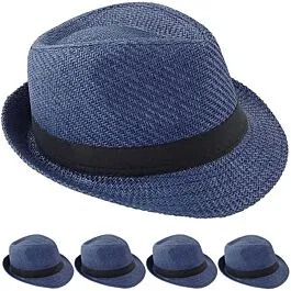 Dozen Wholesale Blue Toyo Straw Trilby Fedora Hats- 56 Cm