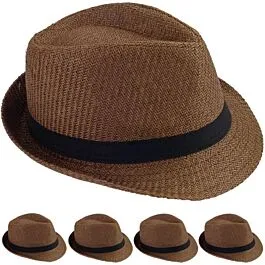 Dozen Wholesale Coffee Color Toyo Straw Trilby Fedora Hats- 60 CM