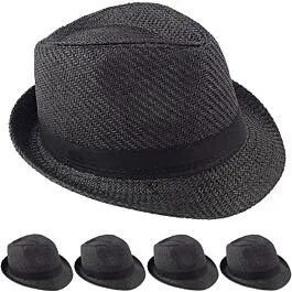 Dozen Wholesale Black Toyo Straw Trilby Fedora Hats- 60 CM