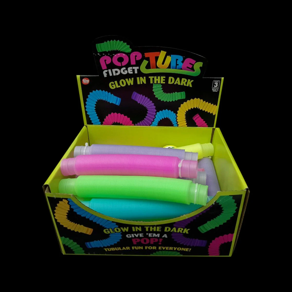 9" Glow In The Dark Pop Fidget Tube 24/Display