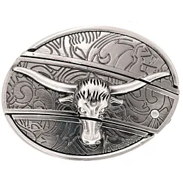 Long Horns Bull Hidden Knife Belt Buckle