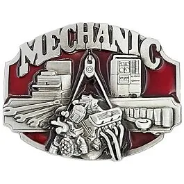 Vintage Mechanic Belt Buckle with Engine Design