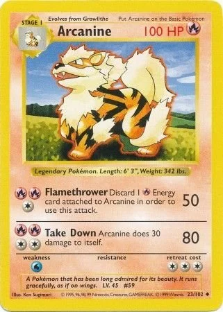 Pokemon - Arcanine - 23/102 - Uncommon (Shadowless) - Base Set Shadowless Series