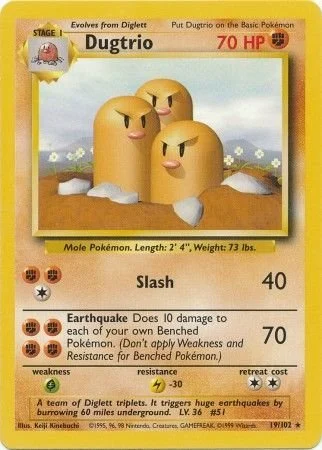 Pokemon - Dugtrio - 19/102 - Rare Unlimited - Base Set Unlimited Series