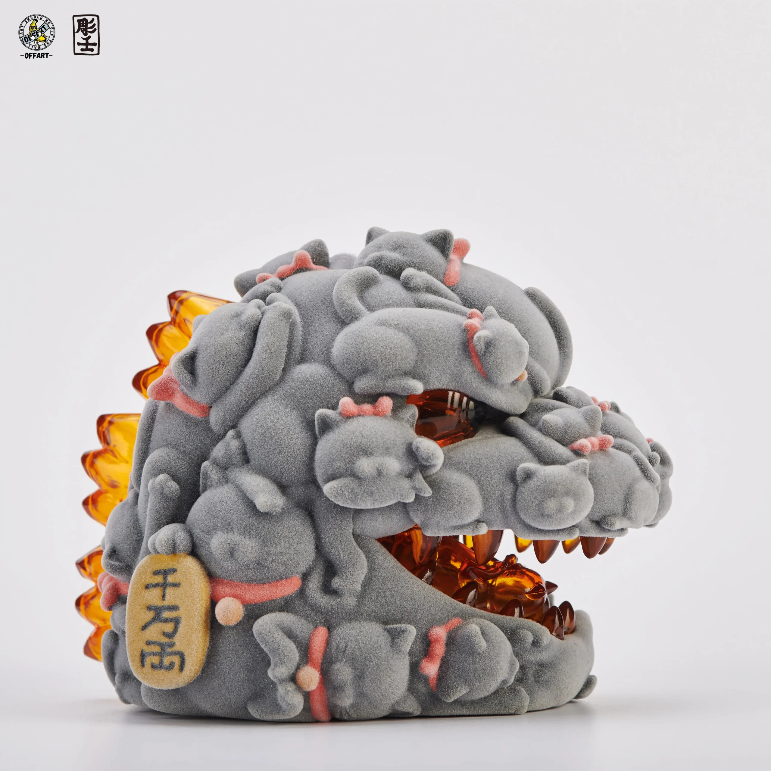 Red Flame Hundred Cats Flocked Mini Fortune Head Statue