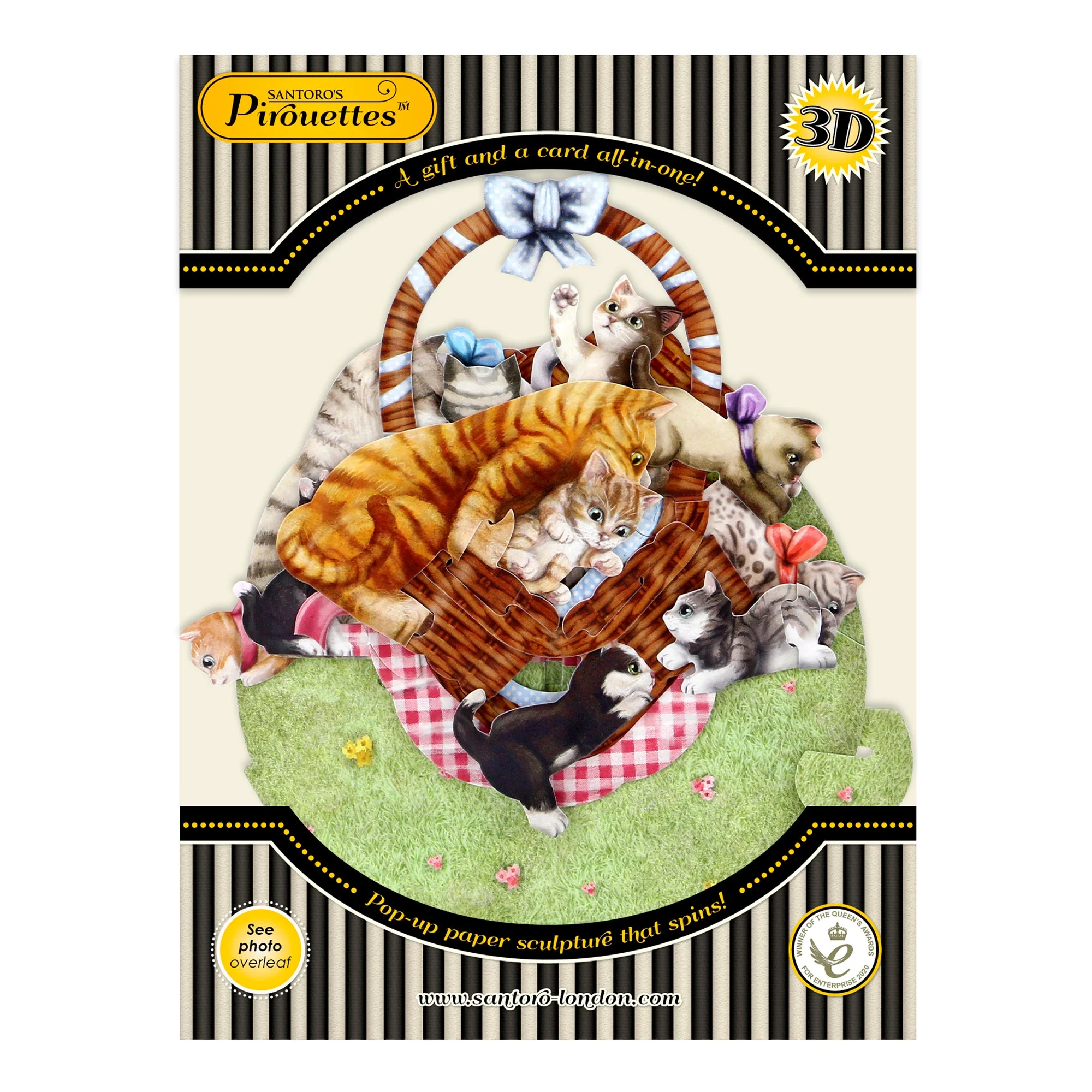 Santoro Pirouette Card: Kittens in a Basket