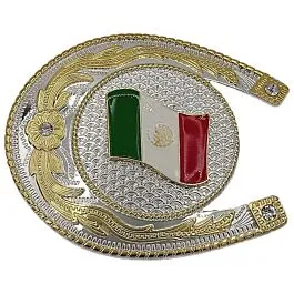 Oversized HorseNail Design Mexican Flag Belt Buckle