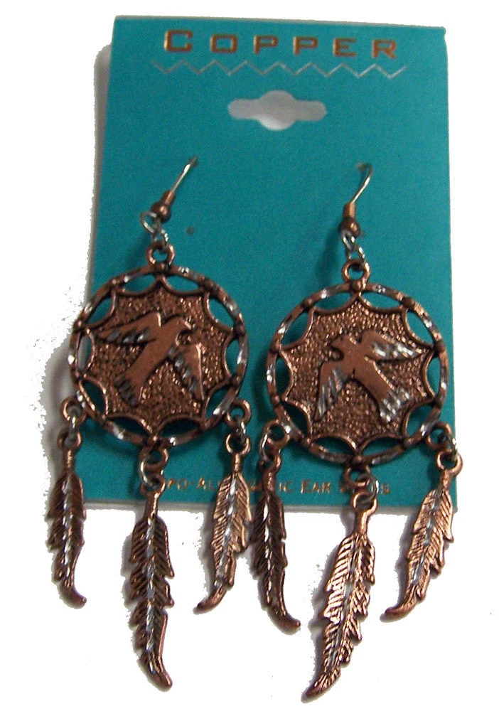 Wholesale Copper Eagle Dream Catcher Dangle Earrings For Women's ( sold by thepiece )