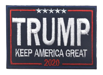 Wholesale EMBROIDERED TRUMP KEEP AMERICA GREATHOOK & LOOP PATCH SIZE 3 1/2 X 2 1/2 (sold by the piece or dozen)