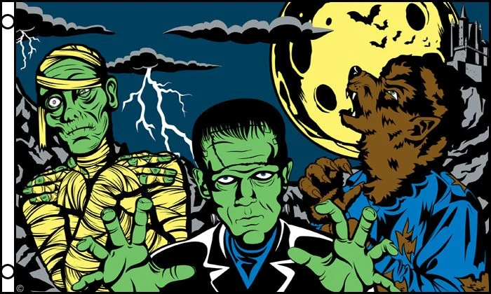 Wholesale FRANKENSTEIN / MUMMY FRIGHT NIGHT halloween3 X 5 FLAG ( sold by the piece )
