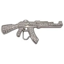 Silver Rhinestone AK47 Rifle Belt Buckle