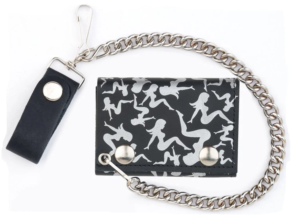Wholesale Multiple Trucker Mud Flap Girls Trifold Leather Chain Wallets(Sold by the piece)