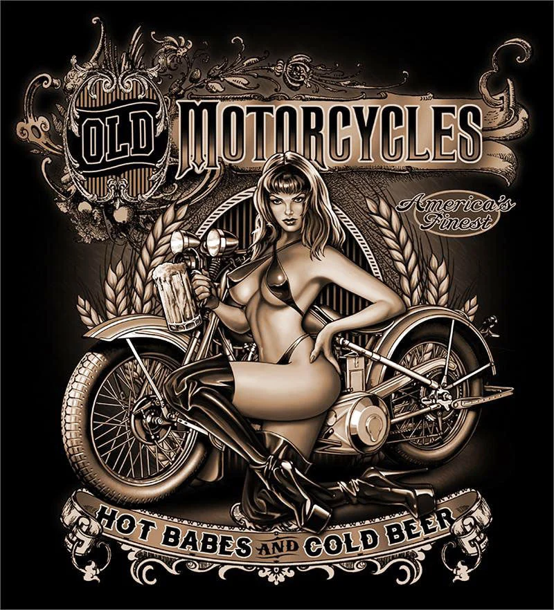 Wholesale OLD MOTORCYCLES HOT BABESBLACK SHORT SLEEVE TEE-SHIRT (Sold by the piece)